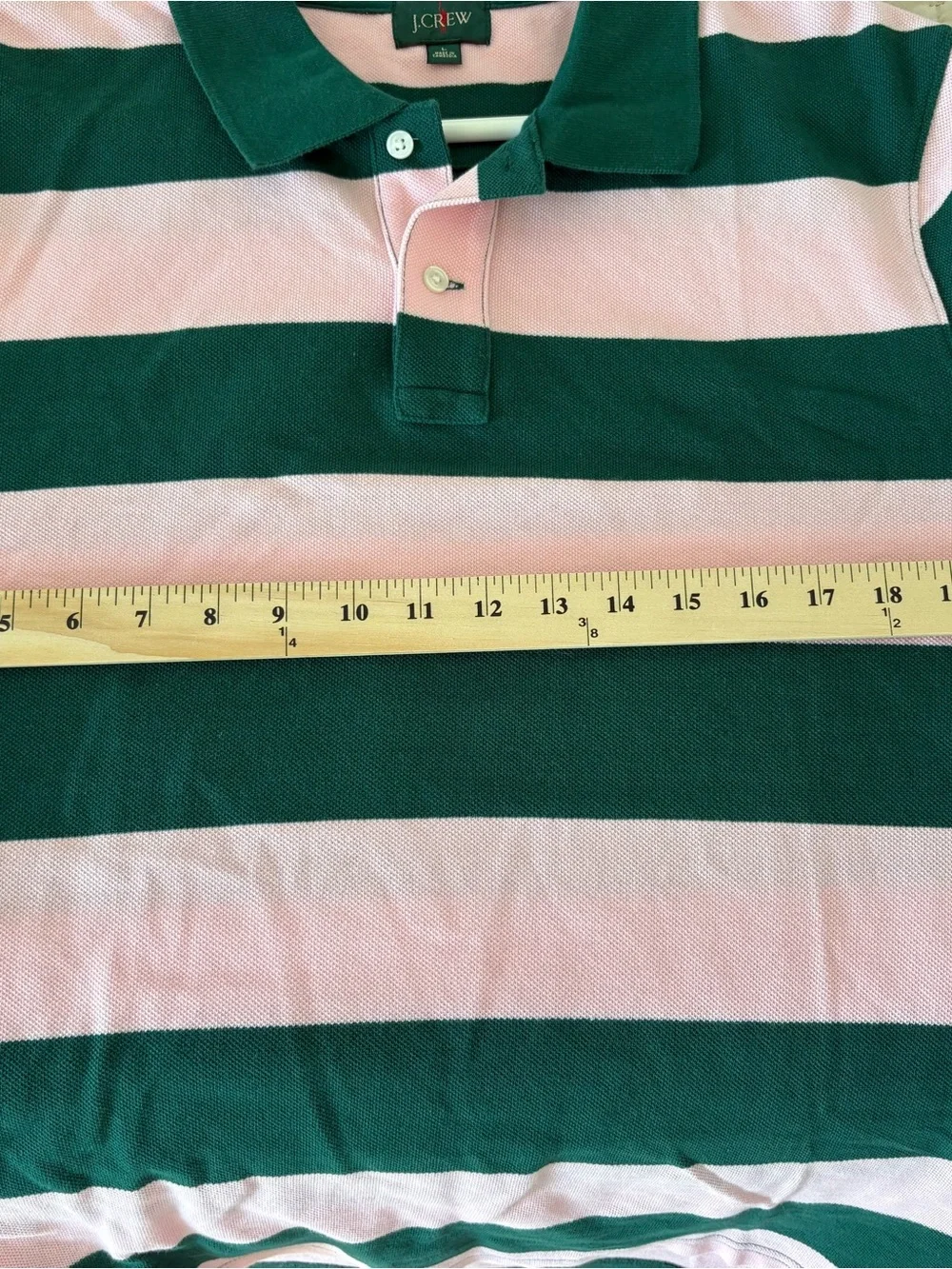 J. Crew Men’s Pink and Dark Green Wide-Stripe Polo